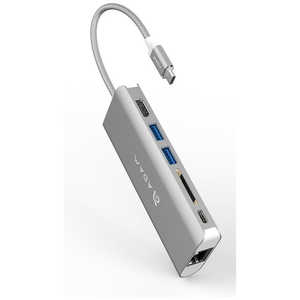 ADAMELEMENTS [USB-C オス→メス SDカードスロット / HDMI / LAN / USB-Ax2 / USB-C]USB PD対応 100W ドッキングステーション CASA シルバー AAPADHUBA01SLJ