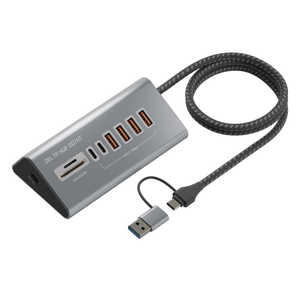 AREA USBハブ＋MicroSD/SDカードリーダー＆ライター DELTA HUB EIGHT ［バスパワー/6ポート(USB-A x4 USB-C x2)/USB3.2 Gen2対応］ グレー SD-HC2A4-CR