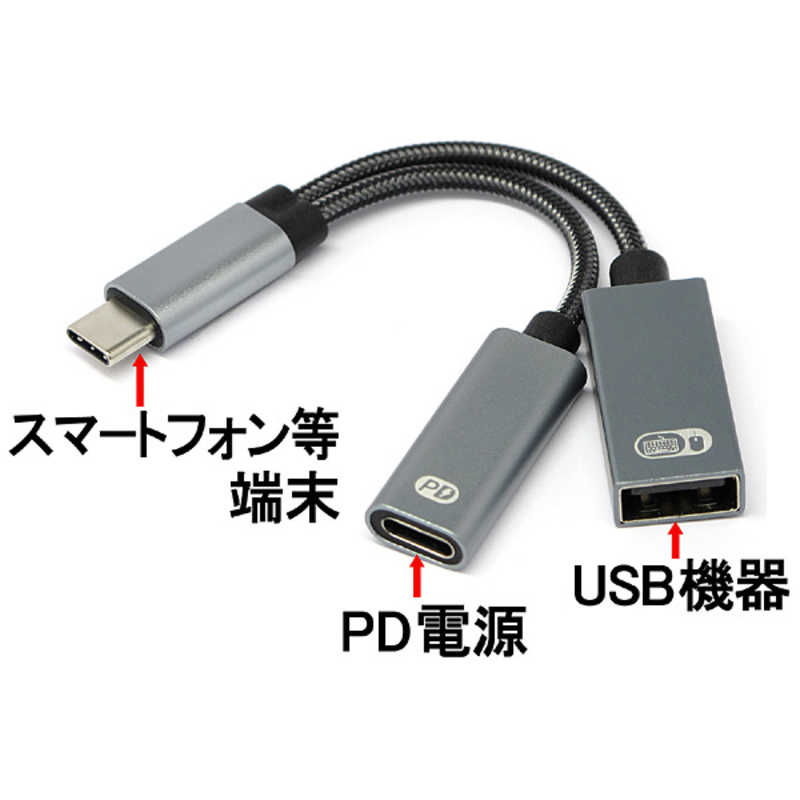 ルートアール ルートアール USB変換ホストアダプタ [USB-C オス→メス USB-A /USB-Cメス給電 /USB Power Delivery対応 /60W] グレー RUA-OTGTPU1 RUA-OTGTPU1