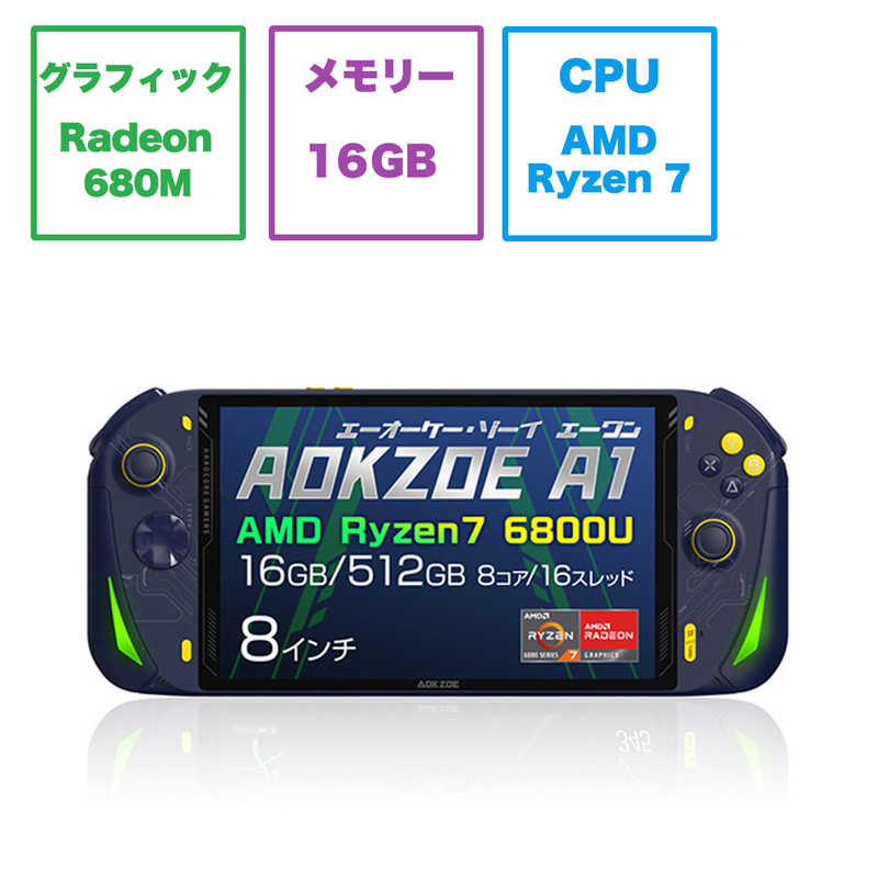 AOKZOE AOKZOE ゲーミングモバイルパソコン AOKZOE A1 [Radeon 680M /8.0型 /Windows11 Home /AMD Ryzen 7 /メモリ：16GB /SSD：512GB /2022年12月モデル] クォンタムブルー AOKZOEA1-5R AOKZOEA1-5R