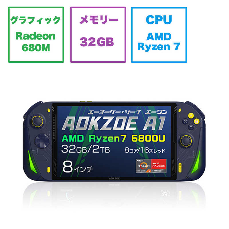 AOKZOE AOKZOE ゲーミングモバイルパソコン AOKZOE A1 [Radeon 680M /8.0型 /Windows11 Home /AMD Ryzen 7 /メモリ：32GB /SSD：2TB /2022年12月モデル] クォンタムブルー AOKZOEA1-2R AOKZOEA1-2R