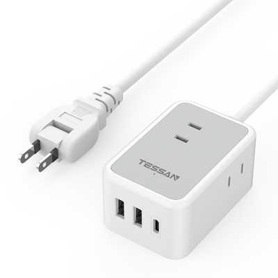 TESSAN USB-C付3口ACマルチ電源タップ(2m) ［2.0m /3個口