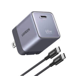 UGREEN Nexode Air �}���[�d�� 65W 1�|�[�g USB-C�P�[�u���t�� �mQuick Charge�Ή� / 1�|�[�g / GaN(�����K���E��) �̗p�n �X�y�[�X�O���[ 75813