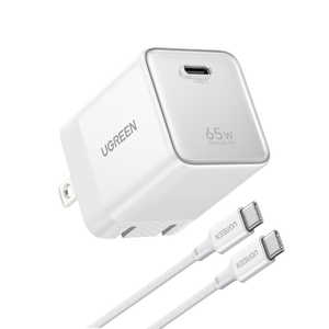 UGREEN Nexode Air �}���[�d�� 65W 1�|�[�g USB-C�P�[�u���t�� �mQuick Charge�Ή� / 1�|�[�g / GaN(�����K���E��) �̗p�n �V���o�[�z���C�g 65783