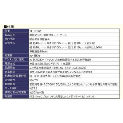 山本電気 電動アシスト機能付キャリーカート YE-EC62 の通販