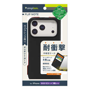 gjeB iPhone 17 Pro P[X mFlipNoten ϏՌtbvm[gP[X ubN TR-IP25M3-FN-SHBK