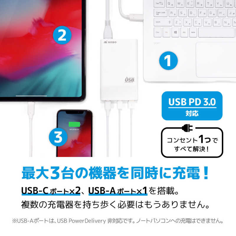 MOBO MOBO MOBO USB-C PD3.0対応 Dual USB-C Travel USB Charger 3ポートUSB ACアダプタ AM-PDC618A1 MOBO AM-PDC618A1 MOBO