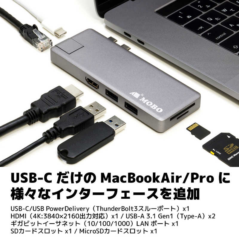 MOBO MOBO MOBO MacBook Air / Pro Dual Type-C Dock LAN Thunderbolt3 HDMI AM-TC2D02SG スペｰスグレｰ MOBO AM-TC2D02SG スペｰスグレｰ MOBO