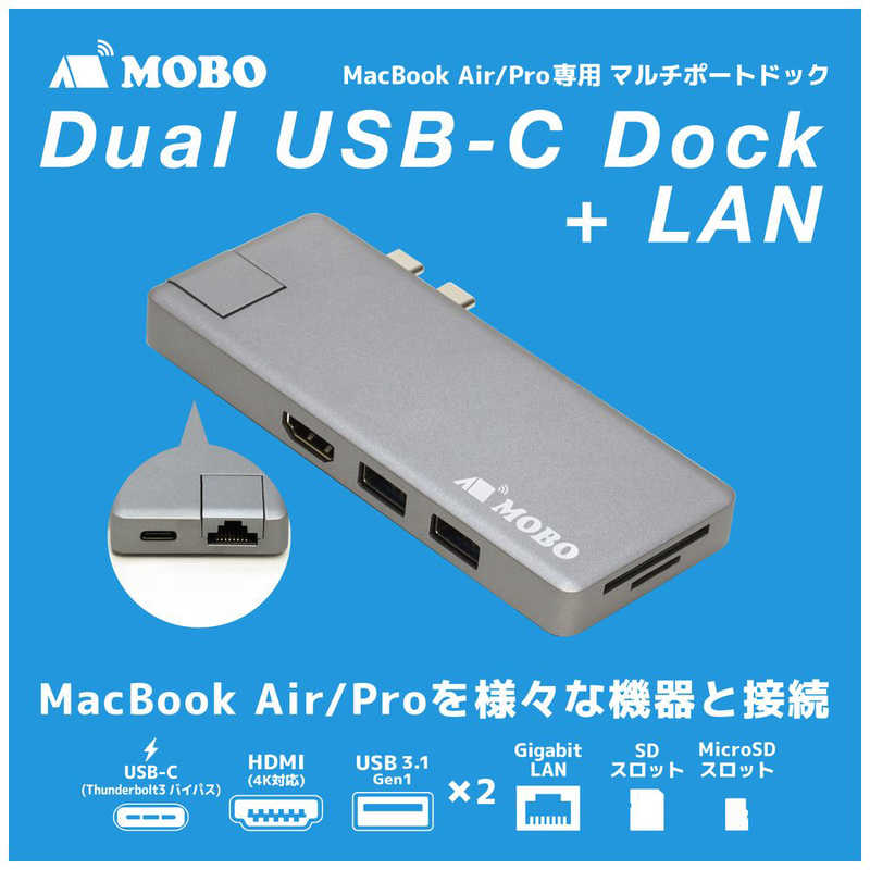 MOBO MOBO MOBO MacBook Air / Pro Dual Type-C Dock LAN Thunderbolt3 HDMI AM-TC2D02SG スペｰスグレｰ MOBO AM-TC2D02SG スペｰスグレｰ MOBO