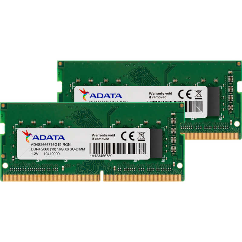 ADATA ADATA 増設用メモリ ノートPC用[SO-DIMM DDR4 /16GB /2枚] AD4S2666716G19-D [SO-DIMM DDR4 /16GB /2枚] AD4S2666716G19-D [SO-DIMM DDR4 /16GB /2枚]