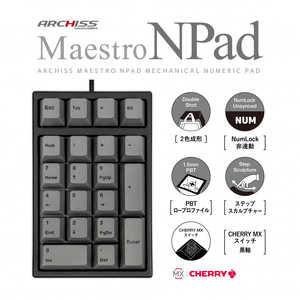 ARCHISS アーキス Maestro Npad メカニカルテンキーパッド CHERRY MX 黒軸 21キー 黒ボディ・グレーキーキャップ PBT2色成形 [有線 /USB] AS-TKM21/LGB