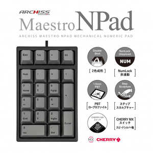 ARCHISS アーキス Maestro Npad メカニカルテンキーパッド CHERRY MX スピードシルバー軸 21キー 黒ボディ・グレーキーキャップ PBT2色成形 [有線 /USB] AS-TKM21/LSGB
