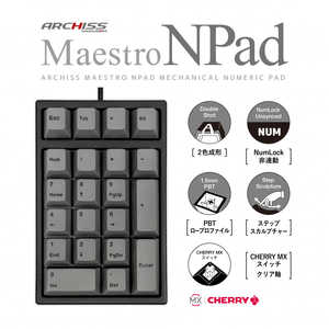 ARCHISS アーキス Maestro Npad メカニカルテンキーパッド CHERRY MX クリア軸 21キー 黒ボディ・グレーキーキャップ PBT2色成形 [有線 /USB] AS-TKM21/TCGB