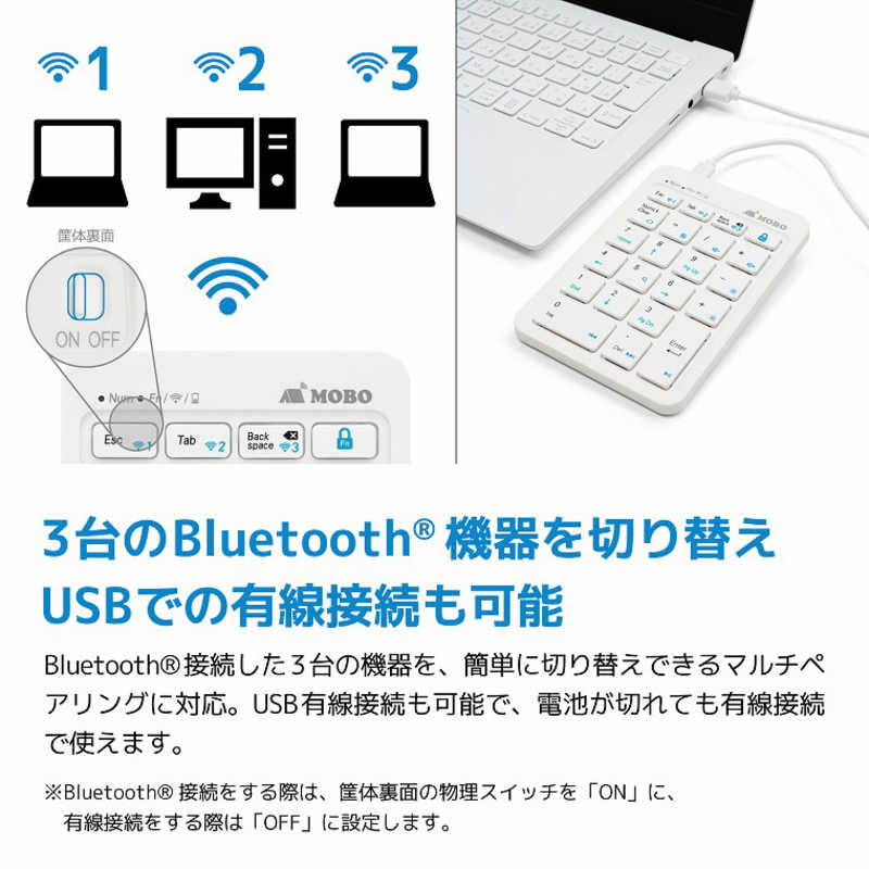 MOBO MOBO TenkeyPad2 Duo 22キー BT/有線 ［有線・ワイヤレス /Bluetooth・USB-A＋USB-C］ ホワイト AM-NPBW22-WH AM-NPBW22-WH
