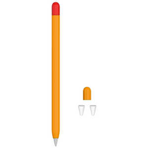 アイキューラボ Apple Pencil2用 シリコンカバー ツートンカラー 3点セット オレンジ APEN2-SL2C-OR