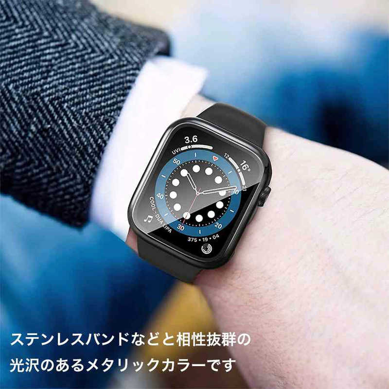 アイキューラボ アイキューラボ Apple Watch 45mm用 液晶ガラス付き ＰＣカバー メタリック ブラック  AW-GLPCM45-BK AW-GLPCM45-BK