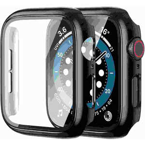 アイキューラボ Apple Watch 45mm用 液晶ガラス付き ＰＣカバー メタリック ブラック  AW-GLPCM45-BK