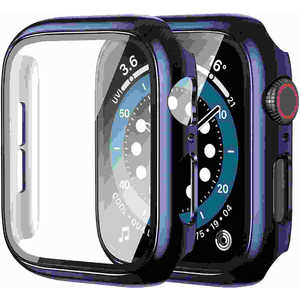 アイキューラボ Apple Watch 45mm用 液晶ガラス付き ＰＣカバー メタリック ブルー  AW-GLPCM45-BL