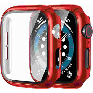 アイキューラボ Apple Watch 45mm用 液晶ガラス付き ＰＣカバー メタリック レッド  AW-GLPCM45-RD