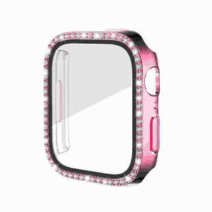 アイキューラボ Apple Watch 45mm用 液晶ガラス付き ＰＣカバー ストーン ピンク  AW-GLPCS45-PK