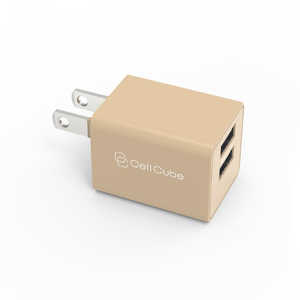 ファンマックスジャパン Cell Cube (セルキューブ)折り畳み式プラグAC充電器(12W)USB-Aポート×2 洗柿 ライトブラウン (2ポート) CC-AC02-LO