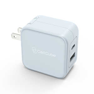ファンマックスジャパン Cell Cube(セルキューブ)折り畳み式プラグAC充電器 PD20W Share USB-C+USB-A -LB 白藍 [2ポート /USB Power Delivery対応] CCAC04LB
