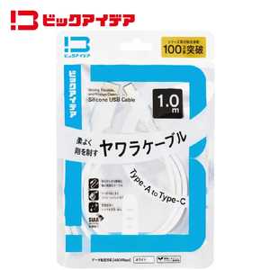 �r�b�N�A�C�f�A USB Type-A to Type-C �V���R�[���P�[�u�� 1.0m �z���C�g BIT-UC60S1AC100W