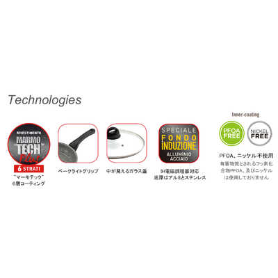 BARAZZONI シリコンエッジ耐熱ガラス蓋付 IH対応 フライパン 20cm