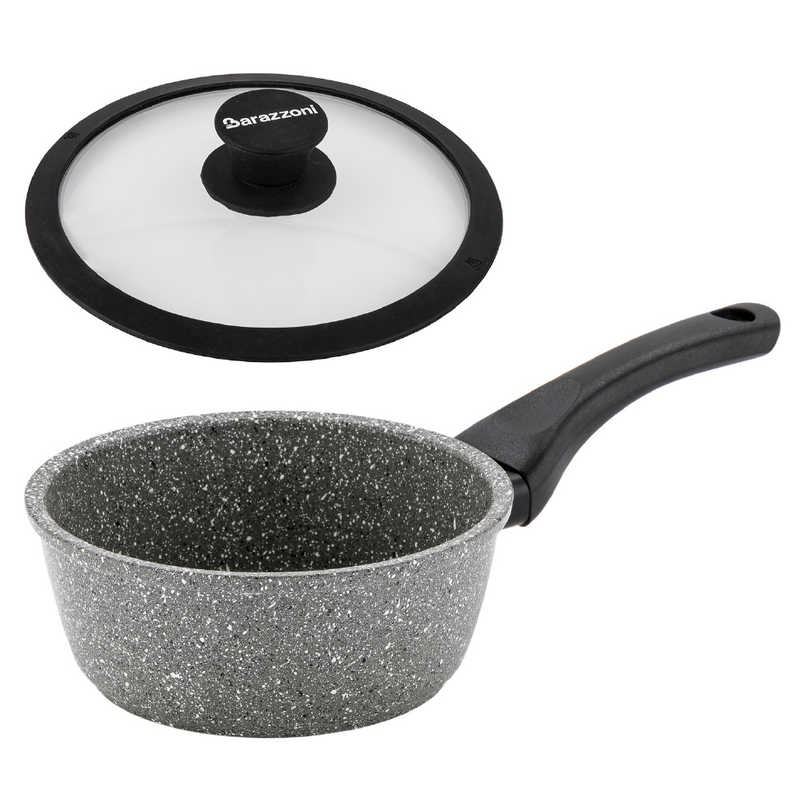 BARAZZONI BARAZZONI シリコンエッジ耐熱ガラス蓋付 IH対応 ソースパン 16cm MONOLITICA INDUCTION グレー［IH対応］ 85511001689-SL 85511001689-SL