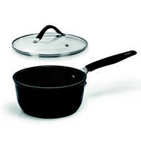 BARAZZONI　耐熱ガラス蓋付 IH対応 ソースパン 16cm 33CARATI ブラック［IH対応］　85511001697-GL BARAZZONI 耐熱ガラス蓋付 IH対応 ソースパン 16cm 33CARATI ブラック