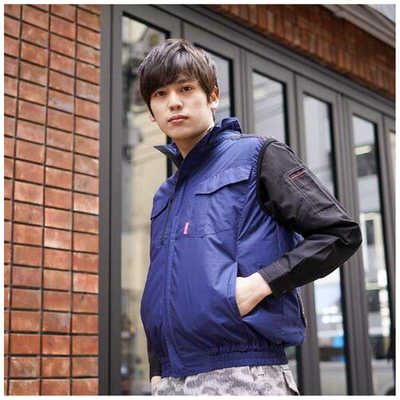 岡潮 冷感保冷剤付き、空調ベスト＋バッテリー付(ハーネス対応) ネイビー×