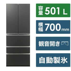 アクア　AQUA 冷蔵庫 5ドア フレンチドア(観音開き) 501L マットクリアブラック AQR-TXA50N(K)