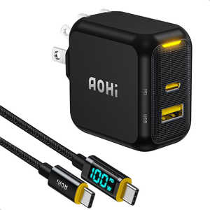 AOHI PD-USB�[�d�� �P�[�u���Z�b�g Magcube PRO 67W USB A×1�|�[�g USB C×1�|�[�g PC/�^�u���b�g/�g�ѓd�b 67W�}���[�d �u���b�N RE-JEMP67BL2