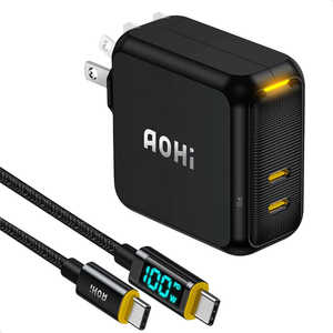 AOHI PD-USB�[�d�� �P�[�u���Z�b�g Magcube PRO 100W USB C×2�|�[�g PC/�^�u���b�g/�g�ѓd�b 100W�}���[�d �u���b�N RE-JEMP100BL2