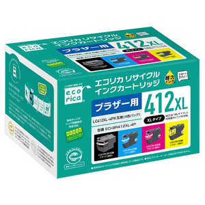 エコリカ 互換リサイクルインクカートリッジ ［ブラザー LC412XL-4PK］ 4色BOX品 ECI-BR412XL-4P