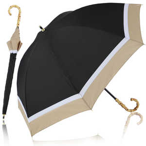 KIZAWA 手動開閉雨傘 7本骨長傘 バンブーハンドル 3色ミックス ［雨傘 /55cm］ ブラック×ベージュ M553S-071AUI-black-beige