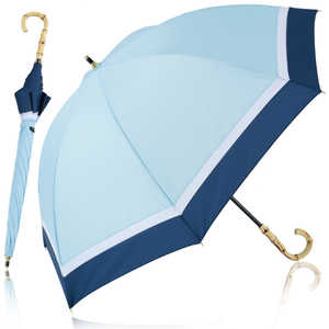 KIZAWA 手動開閉雨傘 7本骨長傘 バンブーハンドル 3色ミックス ［雨傘 /55cm］ ブルー×ネイビー M553S-071AUI-blue-navy
