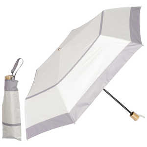 KIZAWA 手動折りたたみ傘 3段式6本骨 ボーダー ［晴雨兼用傘 /50cm］ オフ×グレー M50FD-063PI-off-grey