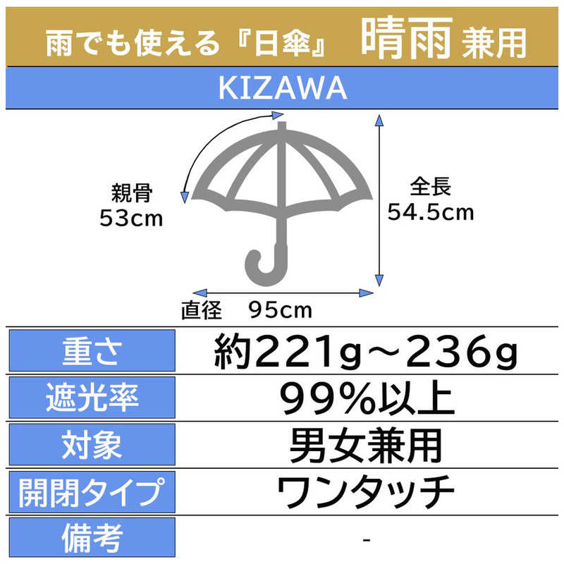 KIZAWA KIZAWA 自動開閉超軽量カーボン日傘 6本骨 3色ミックス ［晴雨兼用傘 /53cm］ オフ×ブルー AEX533S-063PI-off-blue AEX533S-063PI-off-blue