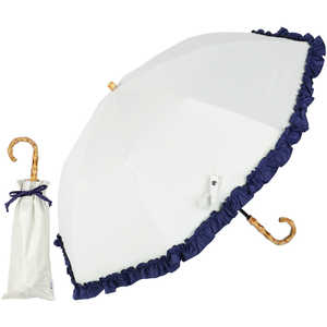 KIZAWA 2段式折りたたみ日傘 nino シングルフリル ［晴雨兼用傘 /50cm］ オフ×ネイビー M50DQ-082PO-off-navy