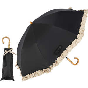 KIZAWA 2段式折りたたみ日傘 nino シングルフリル ［晴雨兼用傘 /50cm］ ブラック×ベージュ M50DQ-082PO-black-beige