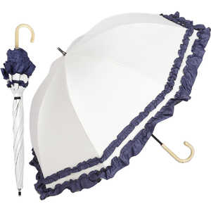 KIZAWA ショート丈日傘 50cm ラタンハンドル 深張り ダブルフリル ［晴雨兼用傘 /50cm］ オフ×ネイビー M50SQ-081API-off-navy