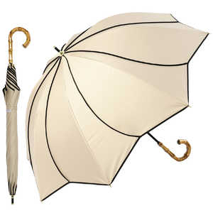 KIZAWA バンブー深張 花びらデザインショート丈日傘 50cm8本骨 colon ameri50 ［晴雨兼用傘 /50cm］ ベージュ×ブラック M50HB-081API-beige-black