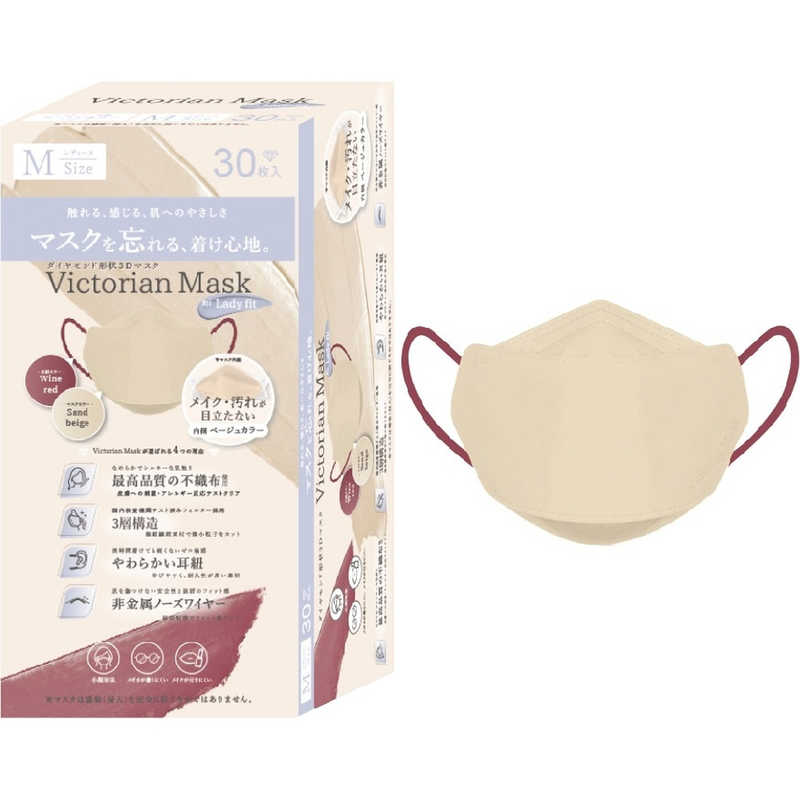 サムライワークス サムライワークス Victorian Mask（ヴィクトリアンマスク）レディースサイズ バイカラー 30枚入 サンドベージュ×ワインレッド  