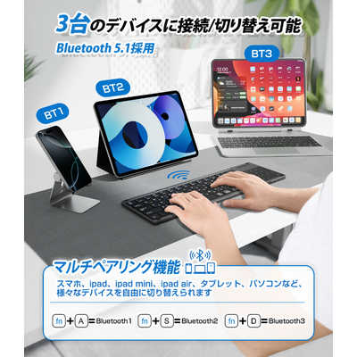 EWIN 三つ折りたたみ式ワイヤレスキーボード ブラック EW-NTKB301 の