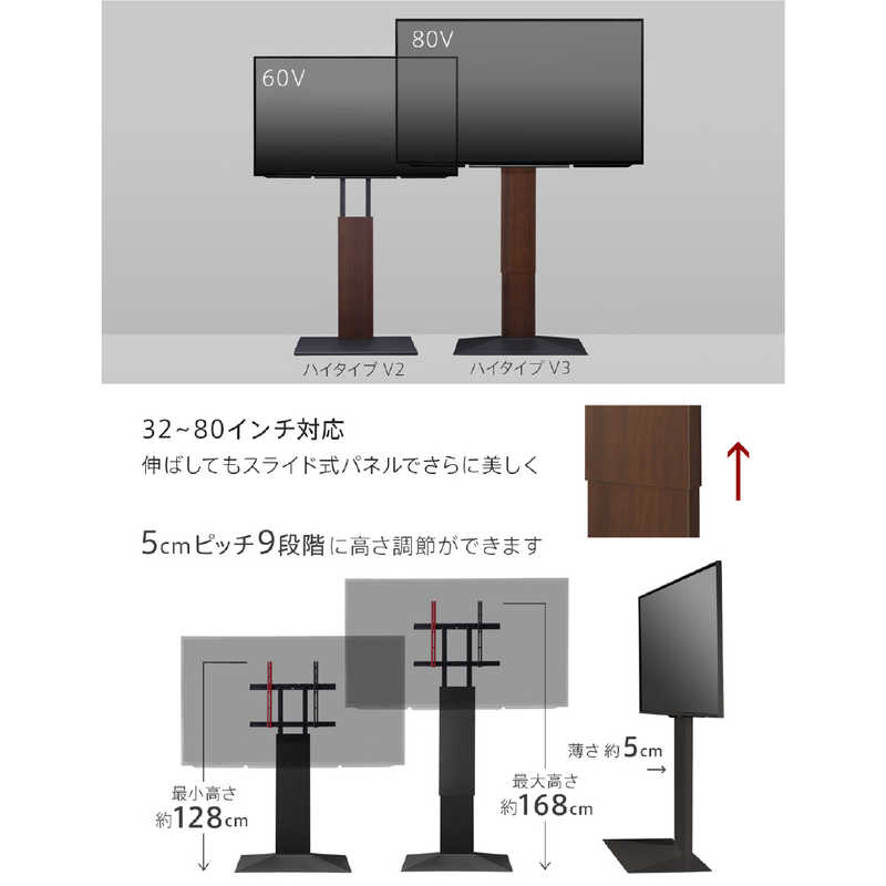 ナカムラ ナカムラ 32～80インチ対応 テレビスタンド WALL V3 (壁寄せ・ハイタイプ) ホワイト M05000124 M05000124