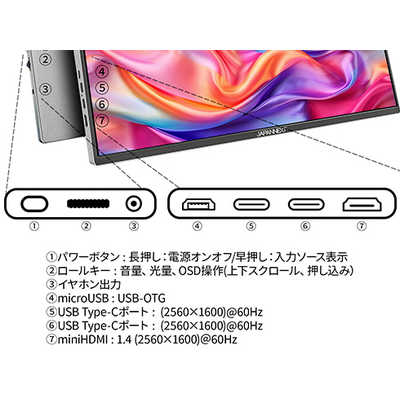 JAPANNEXT モバイルモニター 16インチ IPSパネル搭載 WQXGA(2560x1600