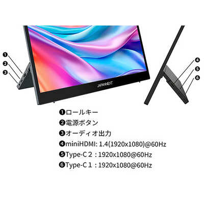 JAPANNEXT モバイルモニター USB Type-C miniHDMI HDR キックスタンド