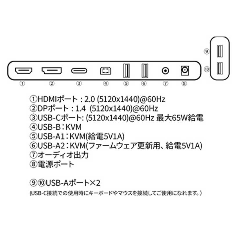 JAPANNEXT JAPANNEXT  超ウルトラワイド液晶モニター USB-C給電(最大65W) 昇降式スタンド KVM機能 JN-IPS49DWQHDR-C65W-HS JN-IPS49DWQHDR-C65W-HS
