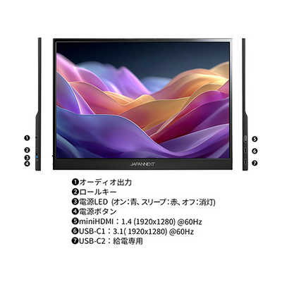 JAPANNEXT モバイルモニター IPSパネル搭載 miniHDMI USB Type-C sRGB